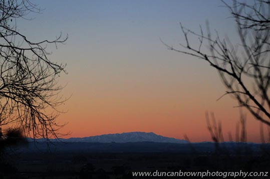 The Ruahine Range at twilight, (now that's a real hill, Te Mata Peak) photograph