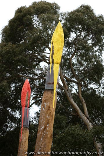Dead tree media, Paintbrush Garden, by Peni 'Lucy' Edwards, at Keirunga Park Railway, Havelock North photograph